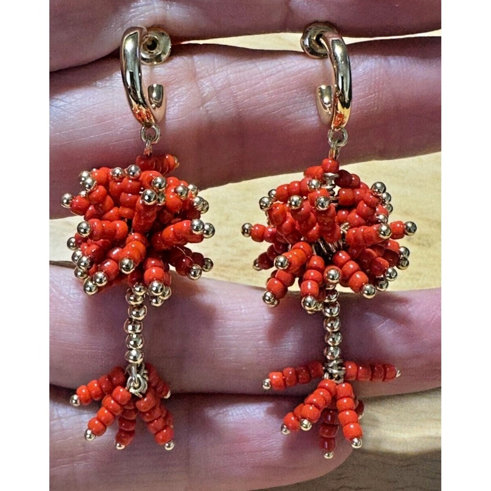 En Route Symboite Starburst Earrings Red Gold Dangle Hoop